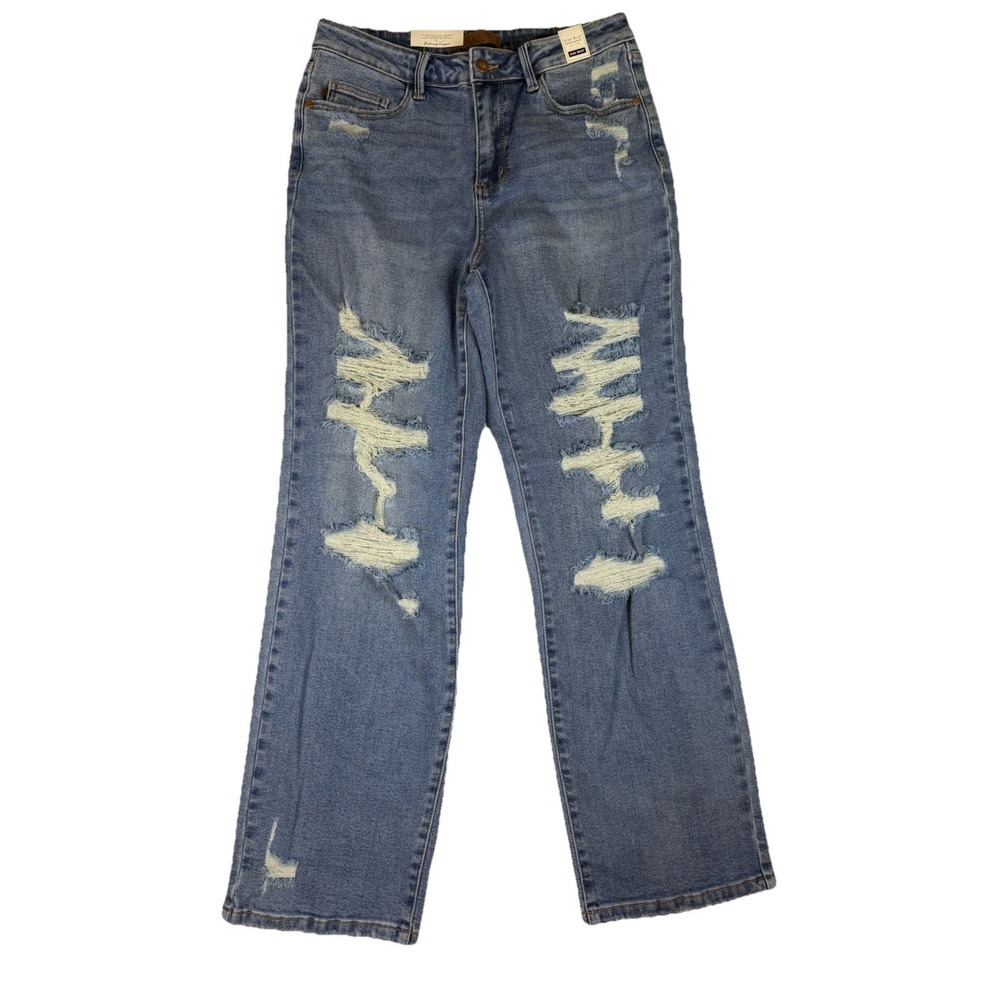 NWT Judy Blue Lazy Daze Jeans High Rise Distressed Straight‎ Leg Size 9/29
